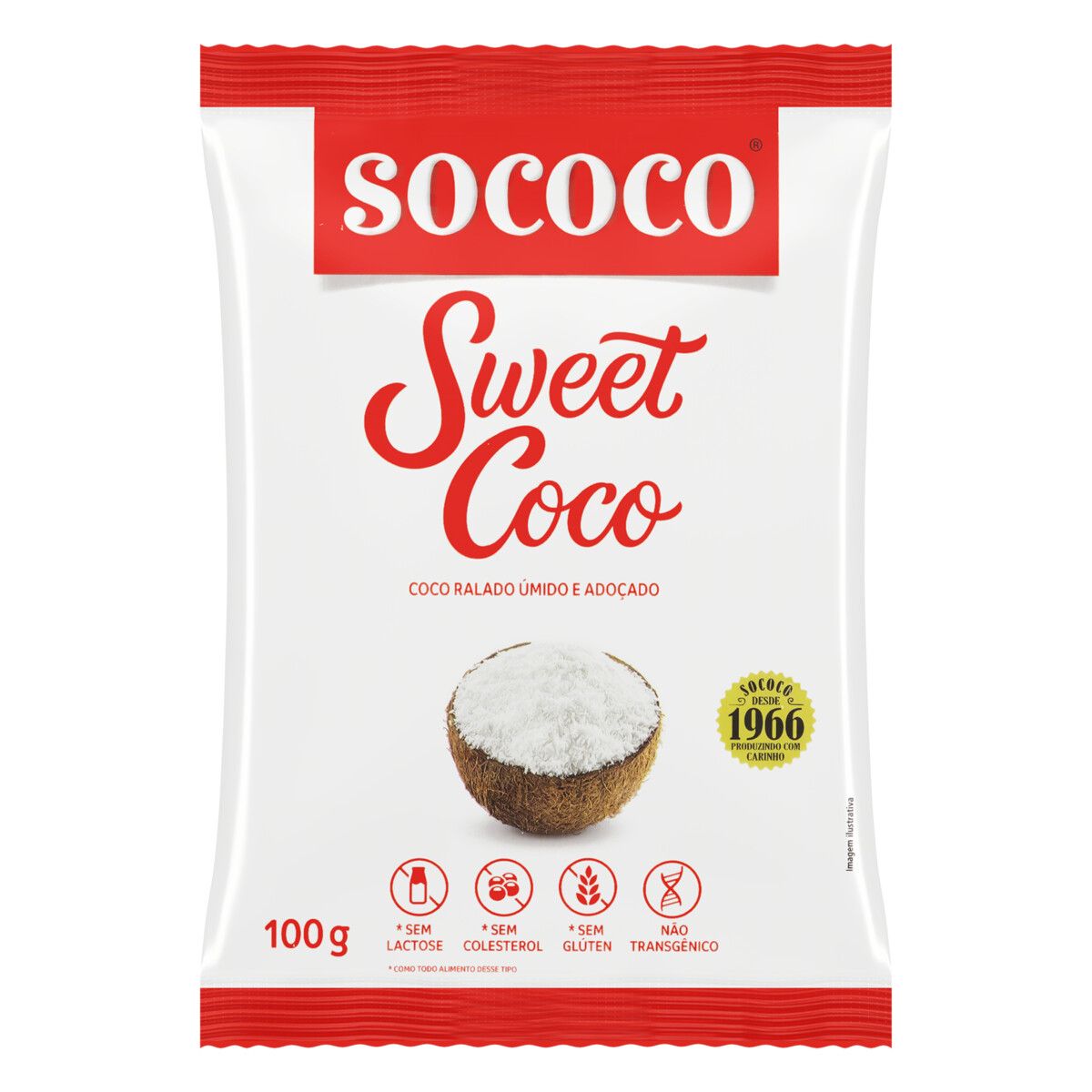 Coco Ralado Sococo Úmido Adoçado Sweet Coco Pacote 100g