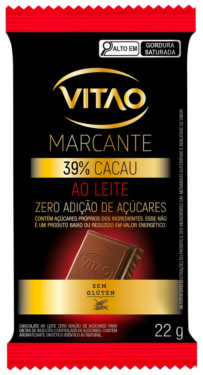 Chocolate Vitao ao Leite 39% Cacau Zero Açúcar 22g image number 1