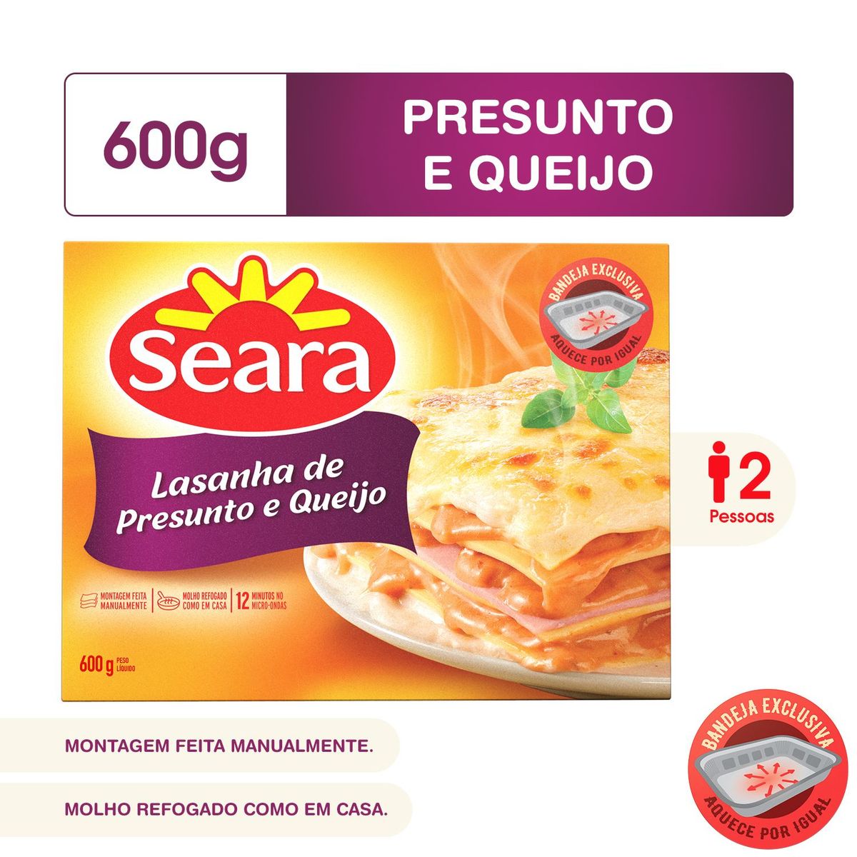 Lasanha de presunto e queijo Seara 600g image number 1