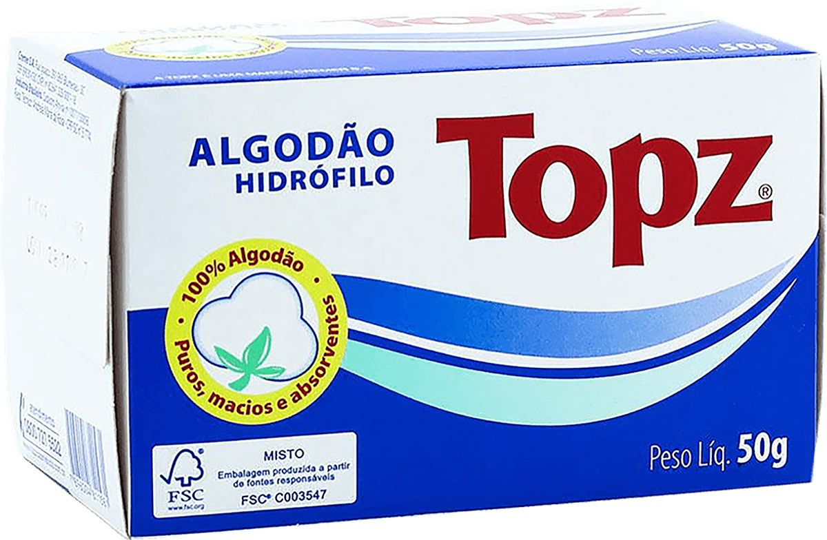 Algodão Hidrófilo Topz Rolo 50g image number 0