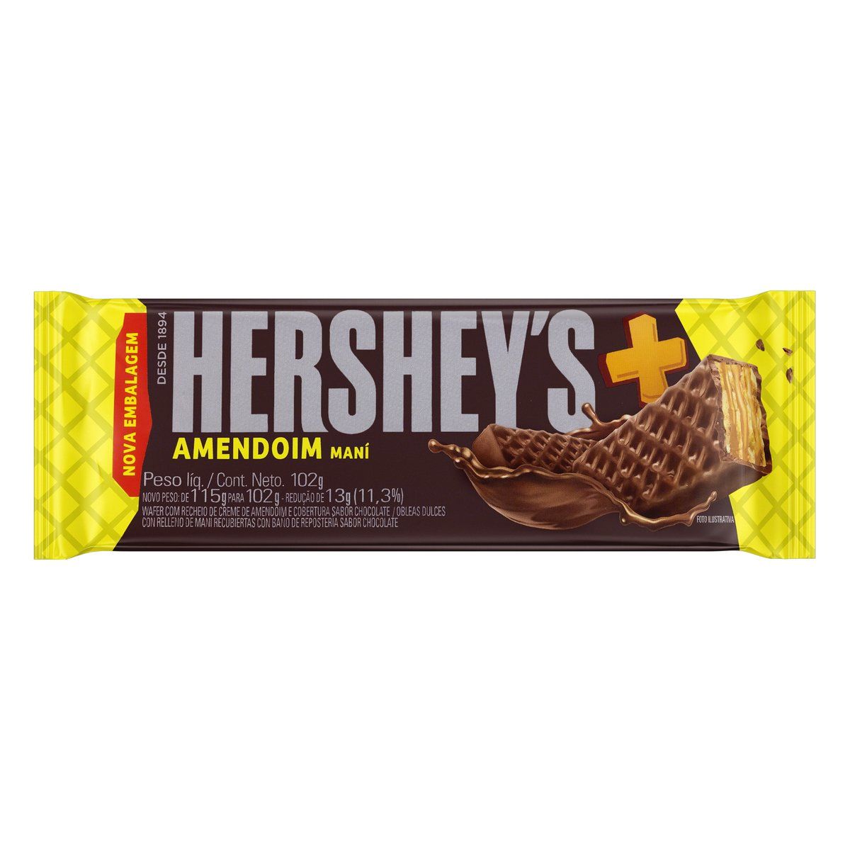 Wafer Hershey's Recheio Amendoim Cobertura Chocolate 102g