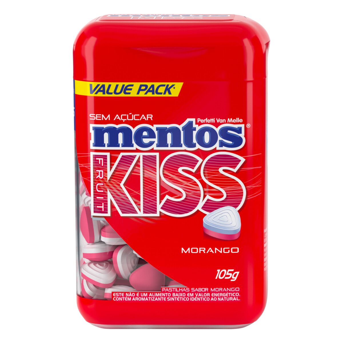 Pastilha Mentos Kiss Morango Zero Açúcar Pote 105g