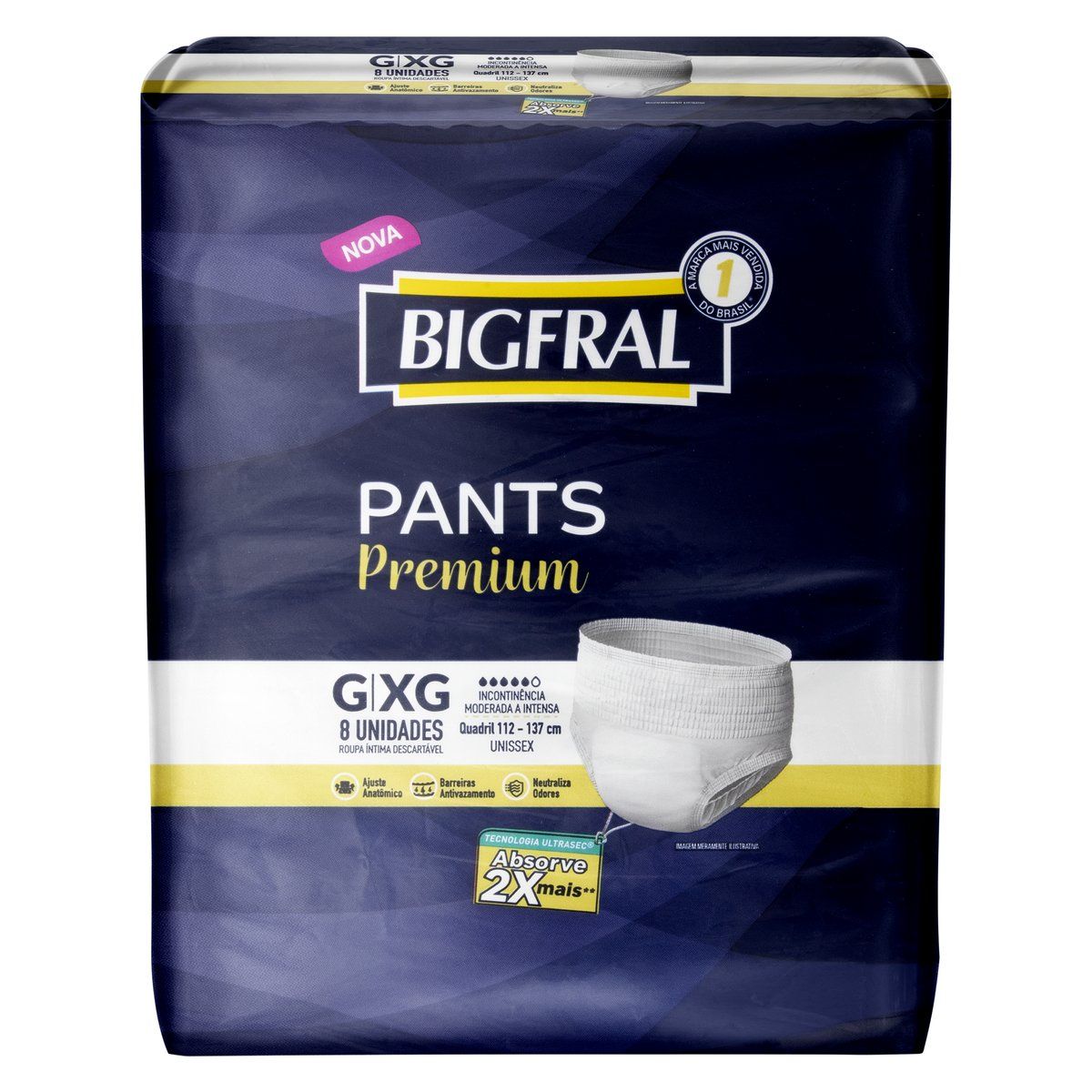 Roupa Íntima Descartável Unissex Bigfral Pants Premium G/XG Pacote 8 Unidades